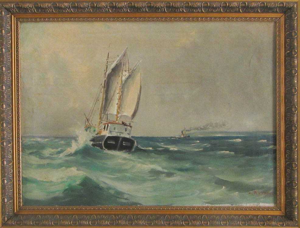 Appraisal: SEASCAPE OIL ON CANVAS a sailing vessel and a tug