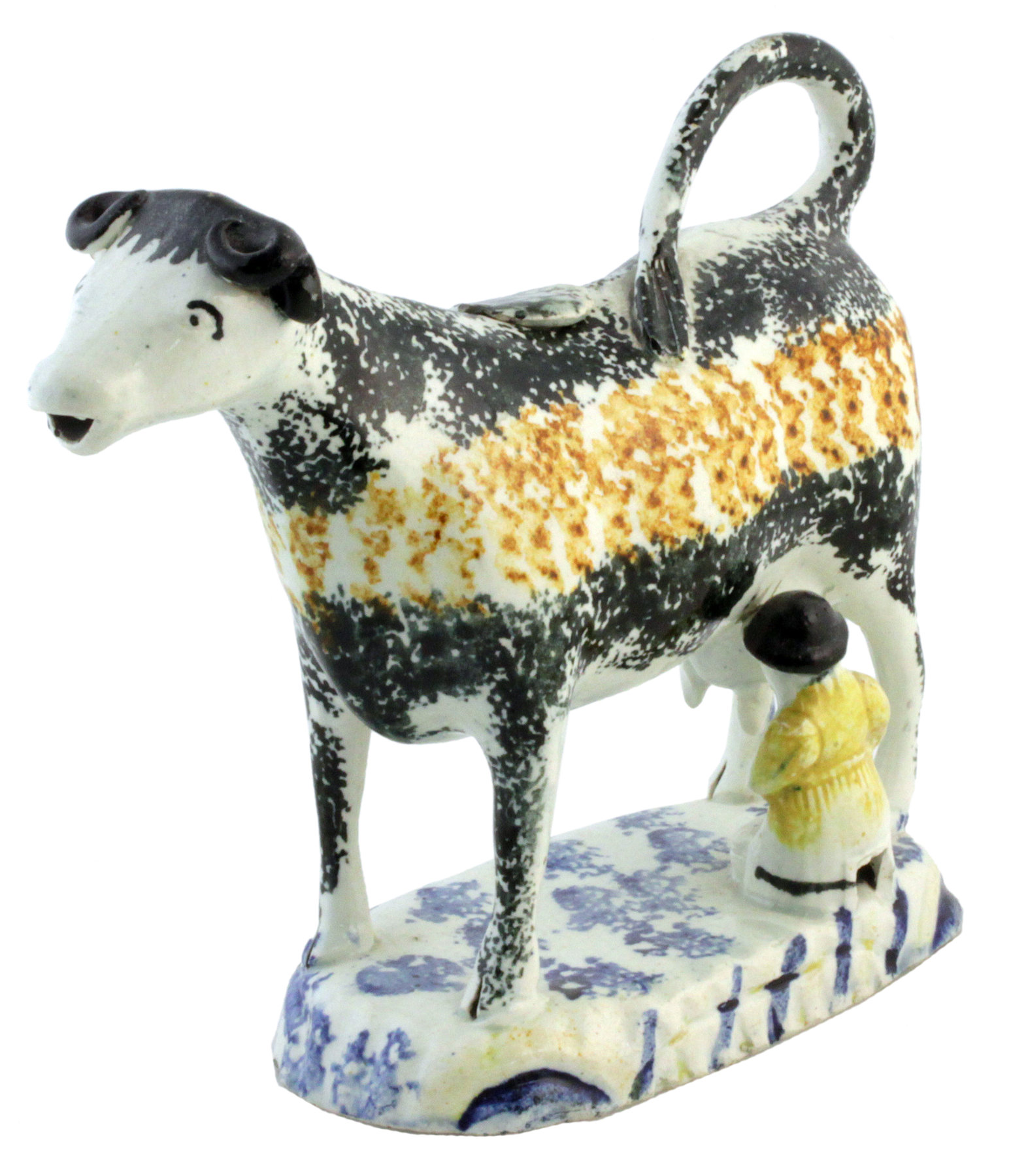 Appraisal: An th Century Prattware cow creamer with blue and white