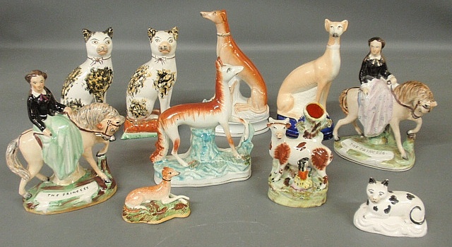 Appraisal: - Ten Staffordshire figures some marked Old Staffordshire cats are