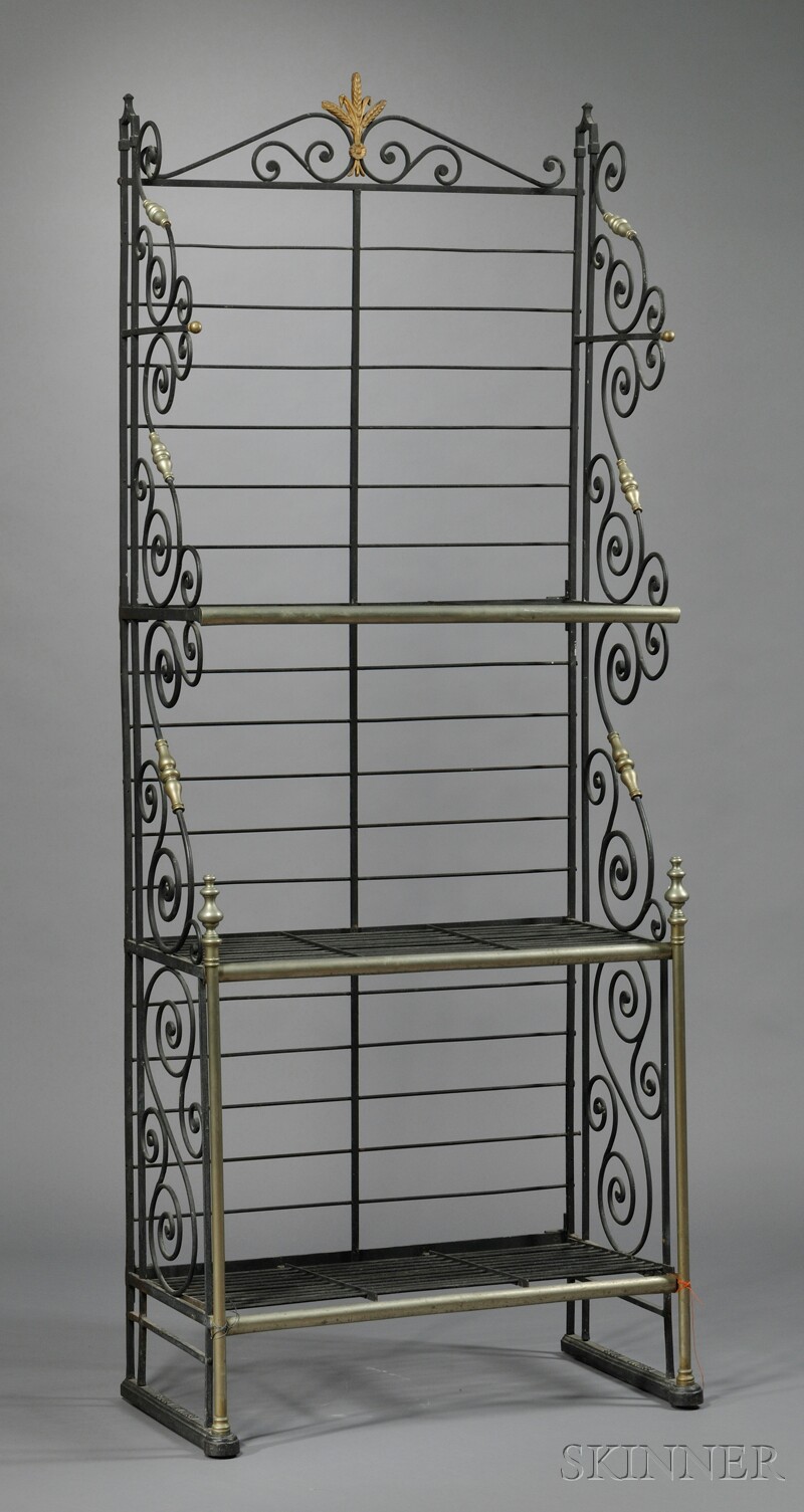 Appraisal: French Powder Coated and Brass Baker's Rack th century surmounted