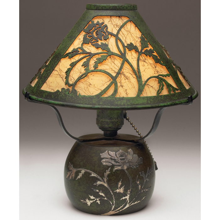 Appraisal: Heintz lamp sterling on bronze applied poppy design to base