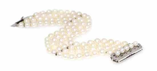 Appraisal: A Karat White Gold and Multistrand Cultured Pearl Bracelet containing