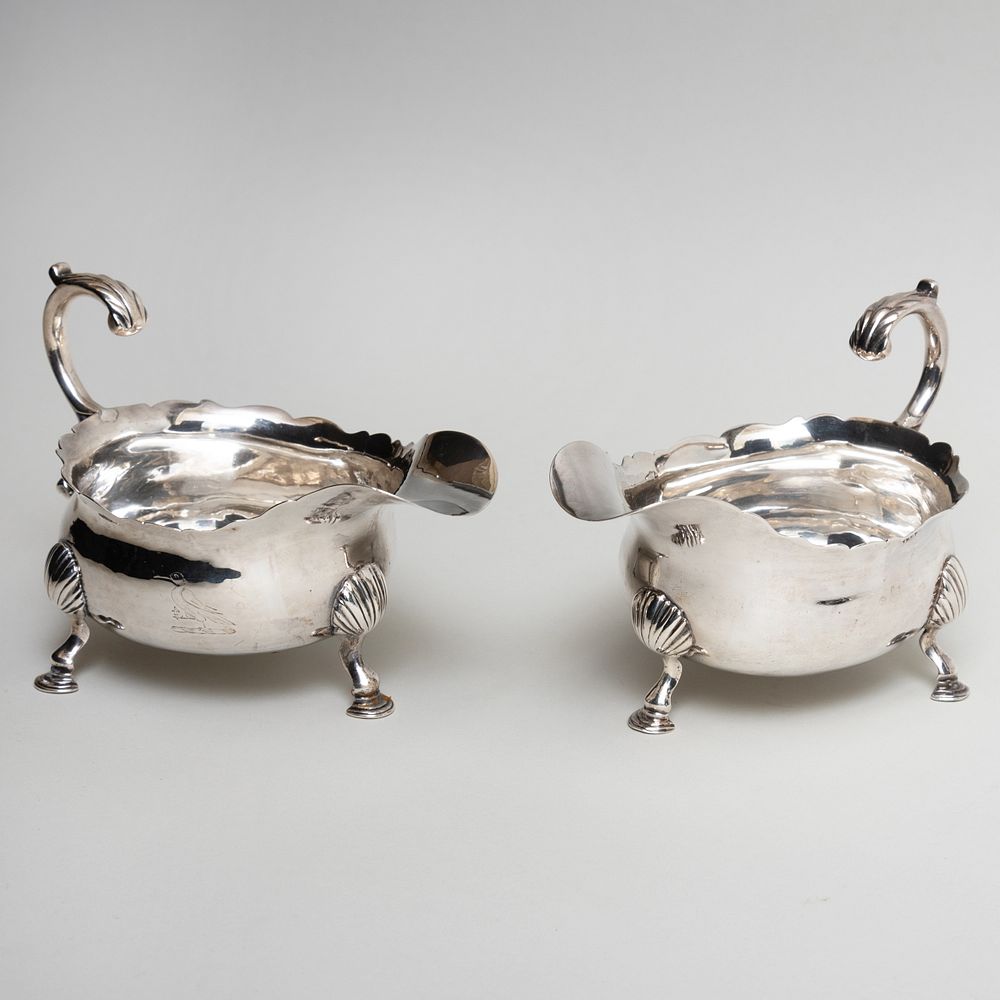 Appraisal: Pair of George II Silver Sauce Boats Marked London probably