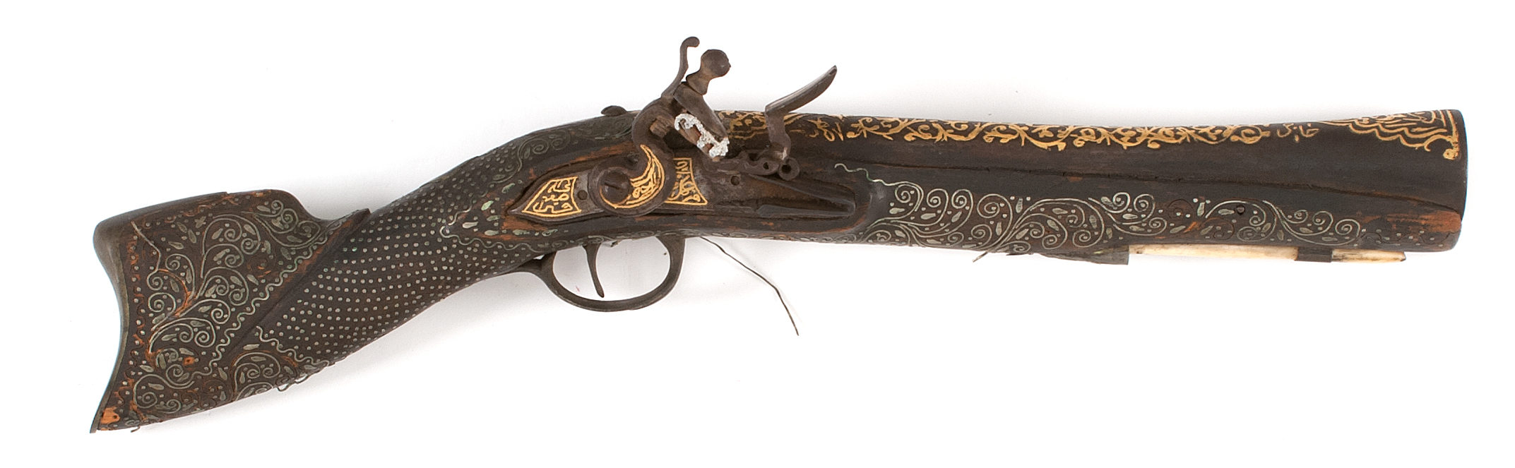 Appraisal: SILVER AND GOLD-MOUNTED FLINTLOCK BLUNDERBUSS Middle Eastern th CenturyBarrel and