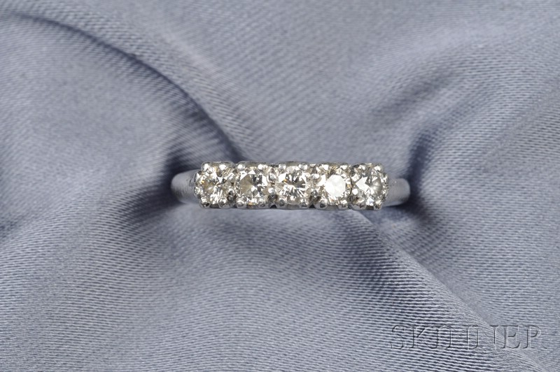 Appraisal: Platinum and Diamond Band prong-set with five full-cut diamonds approx