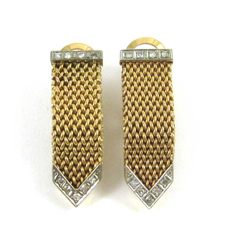 Appraisal: PAIR OF DIAMOND AND EIGHTEEN KARAT GOLD EARRINGS each yellow