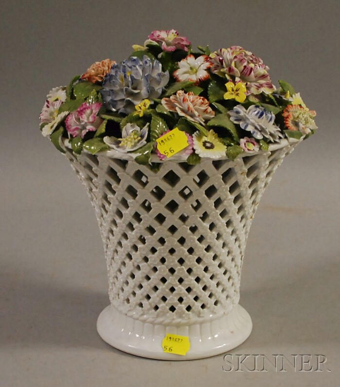 Appraisal: Dresden Reticulated Porcelain Basket of Flowers impressed on the base