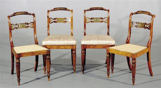 Appraisal: Four William IV brass-inlaid fruitwood side chairs first half th