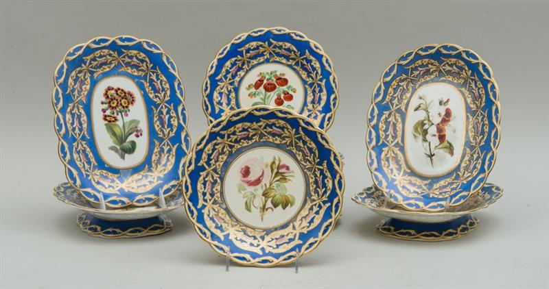 Appraisal: MORLEY AND ASHWORTH PORCELAIN SEVENTEEN-PIECE PART BOTANICAL DESSERT SERVICE Some