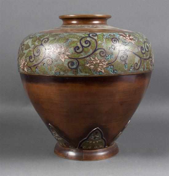 Appraisal: Chinese champleve enamel and brass vase late th century brass