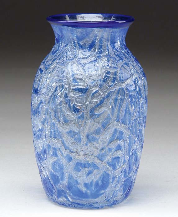 Appraisal: DURAND CRACKLE VASE Very nice Durand vase has blue crackle