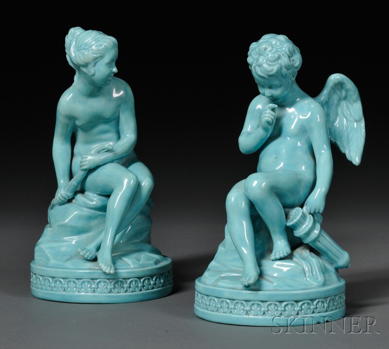 Appraisal: Pair of Wedgwood Turquoise-glazed Earthenware Cupid and Psyche Figures England