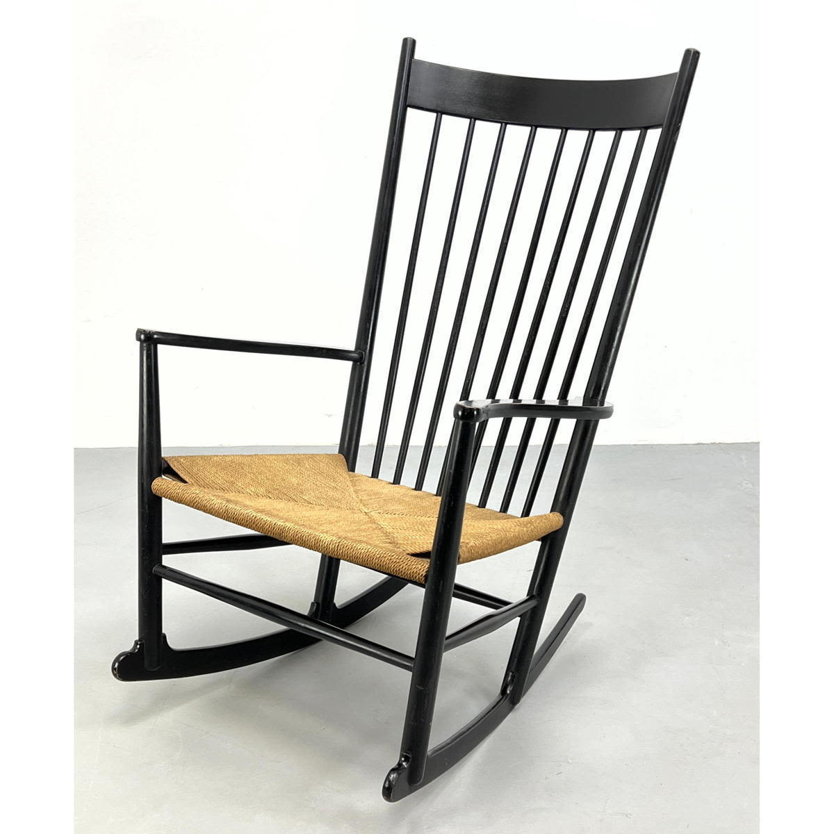 Appraisal: Black Hans Wegner rocker Mobler foil label Made in Denmark