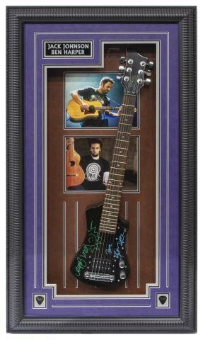 Appraisal: Jack Johnson and Ben Harper autographed miniature guitar and artist