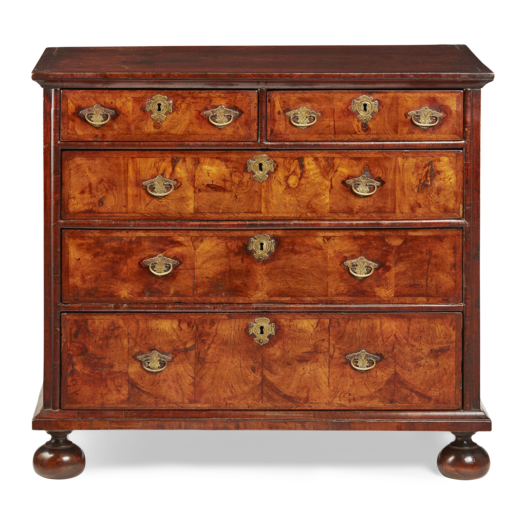 Appraisal: QUEEN ANNE WALNUT CHEST OF DRAWERS CIRCA the crossbanded top