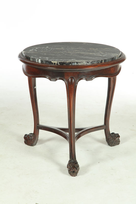 Appraisal: ROUND MARBLE-TOPPED TRIPOD BASED TABLE England th century mahogany Cabriole