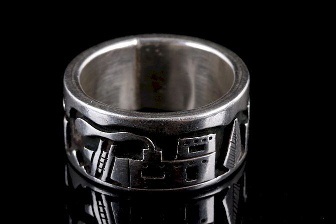 Appraisal: Signed Navajo Carved Sterling Silver Ring Offered in this lot