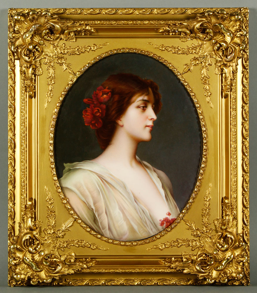 Appraisal: - KPM Porcelain Plaque KPM plaque portrait of a young