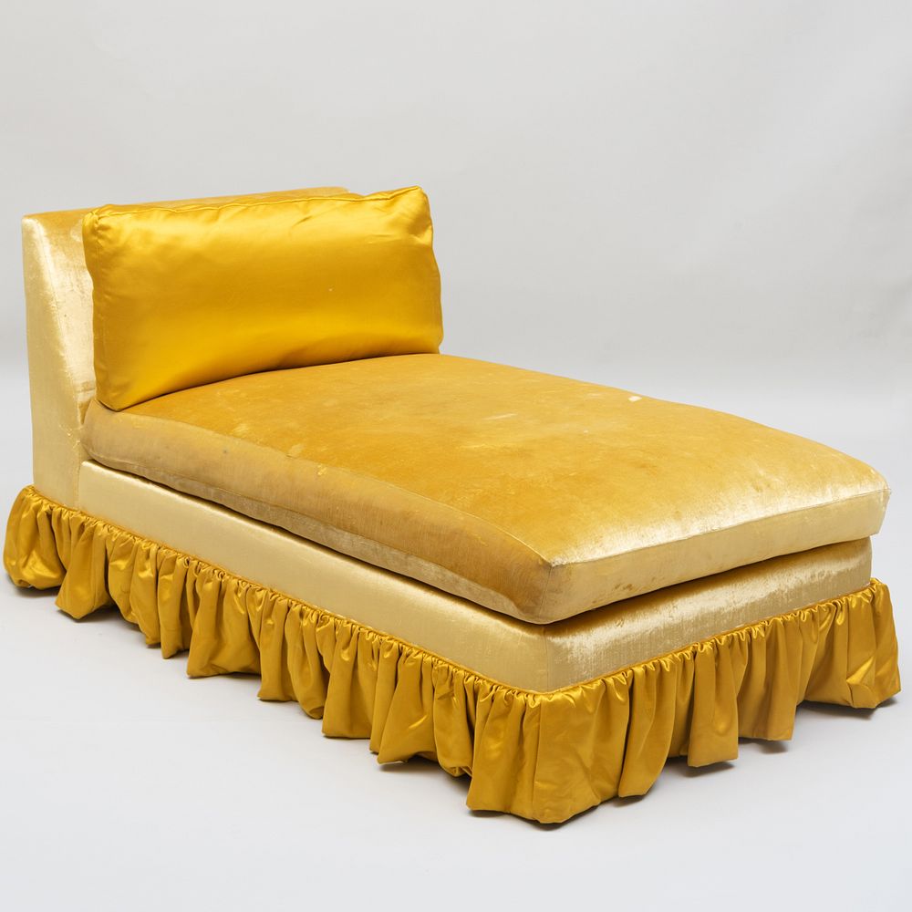 Appraisal: Mid-Century Skirted Chaise Lounge in Gold Satin and Velvet Upholstery