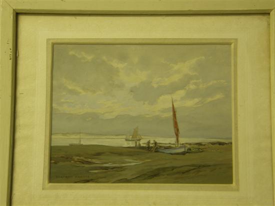 Appraisal: Bertram Prance boats and figures at low tide gouache signed