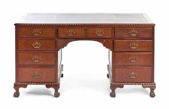 Appraisal: A Chippendale Style Pedestal Desk having a rectangular leather inset