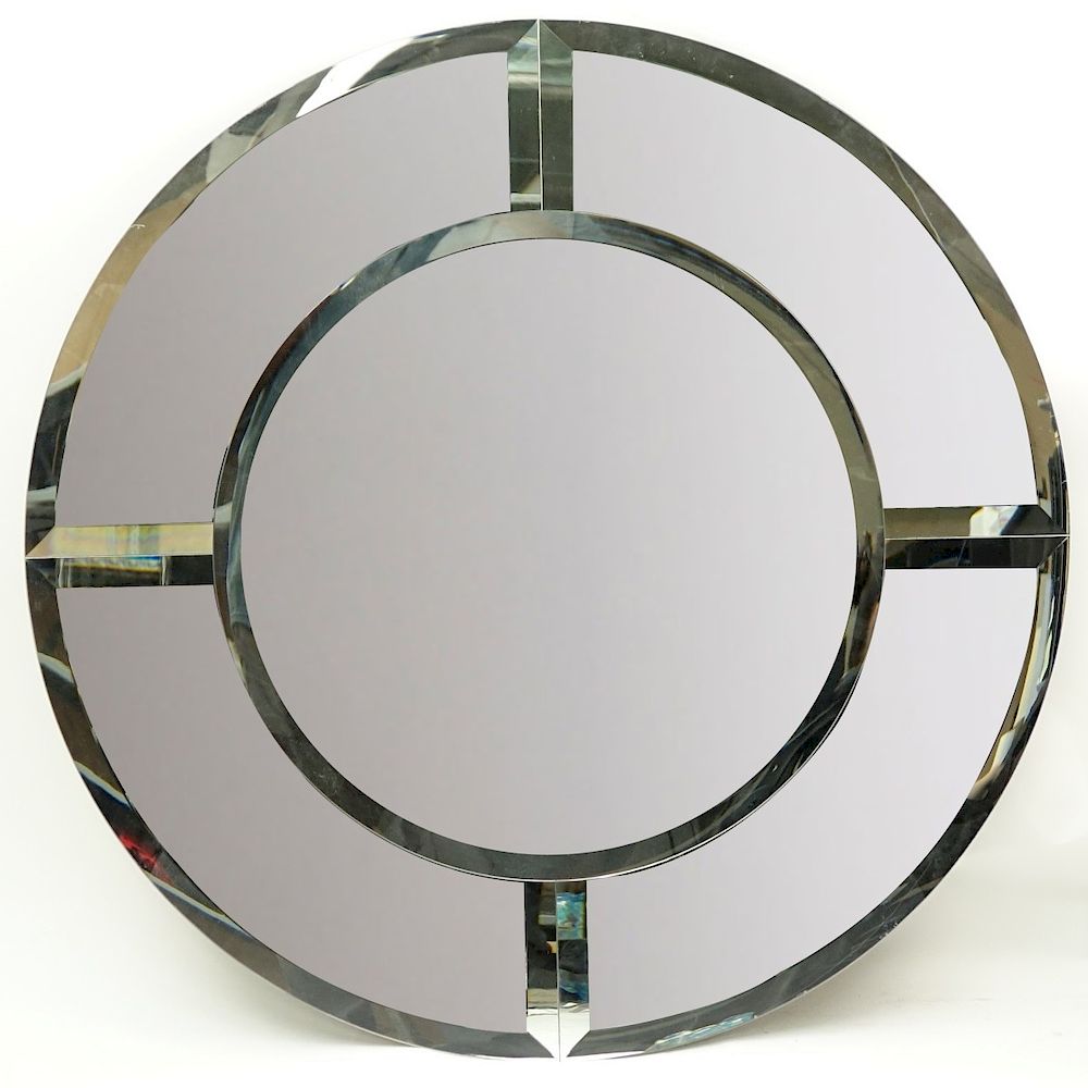 Appraisal: Karl Springer Style Saturn Beveled Mirror Late th Century Karl