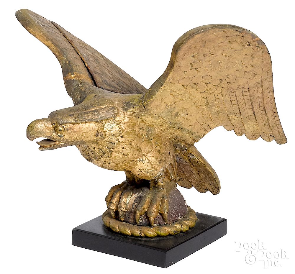 Appraisal: Large carved and gilded pilot house eagle Large carved and