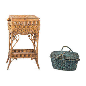 Appraisal: A Wicker Basket and Sewing Stand th Century Height of