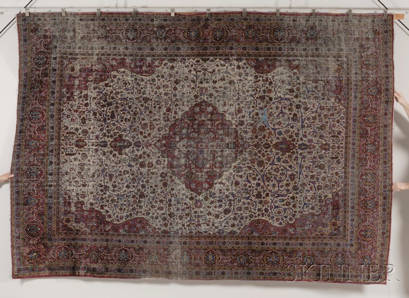 Appraisal: Isfahan Silk Carpet Central Persia early th century overall wear