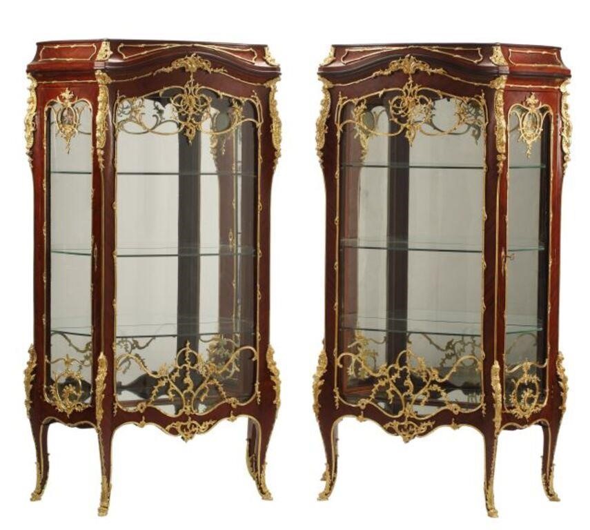 Appraisal: pair Louis XV style bronze dore mounted vitrines display cabinets