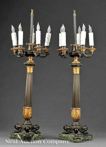 Appraisal: A Pair of Empire-Style Gilt and Patinated Bronze Five-Light Candelabra