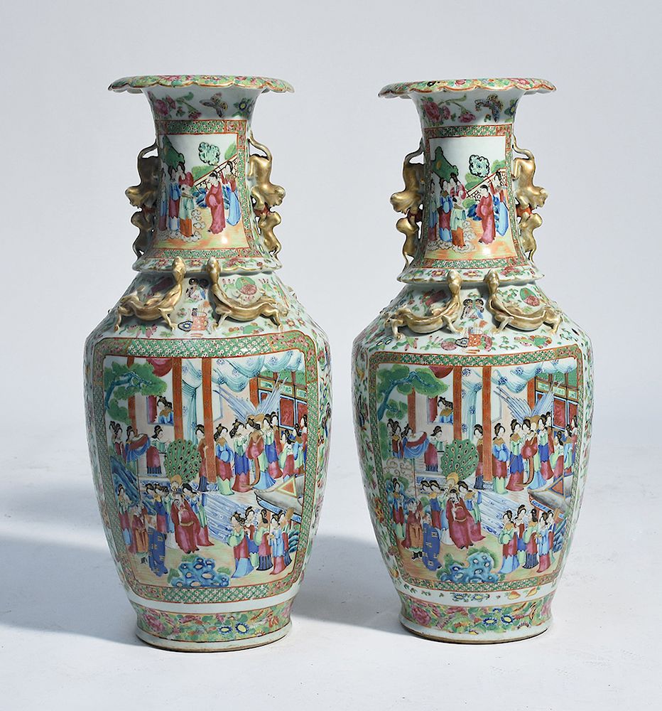 Appraisal: Pair of Chinese Rose Mandarin vases Pair of Chinese Rose