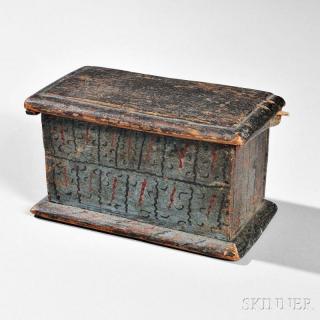 Appraisal: Miniature Paint-decorated Six-board Box New England early th century painted