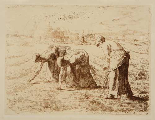 Appraisal: JEAN-FRAN OIS MILLET Les Glaneuses Etching printed in reddish brown