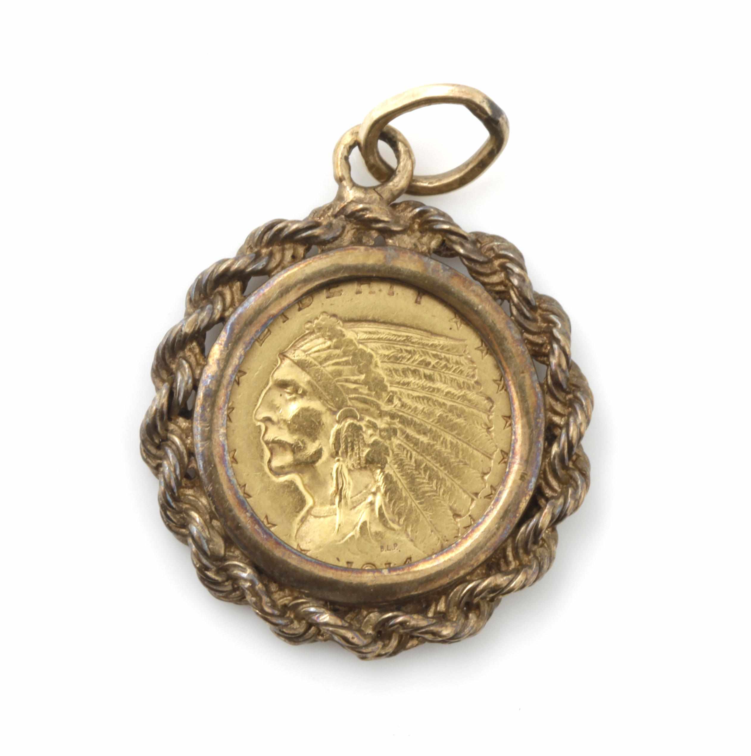 Appraisal: A gold coin and gold-filled pendant