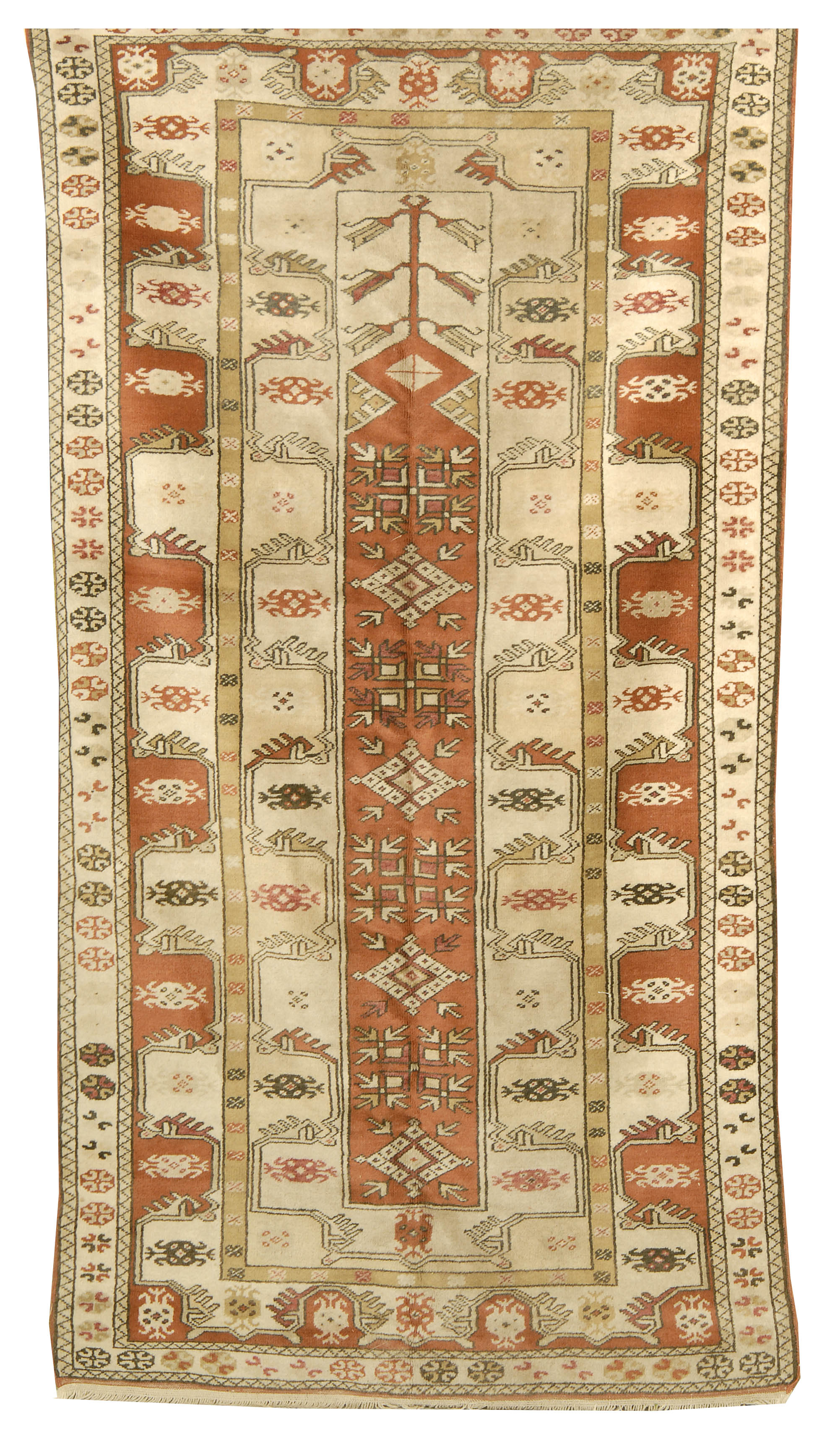 Appraisal: ORIENTAL RUG PRAYER DESIGN ' x ' Narrow rust-red field