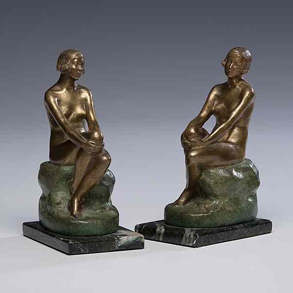 Appraisal: Art Deco Bronze Bookends English ca s a pair of