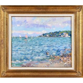 Appraisal: PIERRE BITTAR French American b Untitled seascape with sailboats Oil