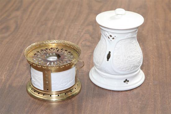 Appraisal: TWO LITHOPHANE CANDLEHOLDERS Three part porcelain holder with three lithopane