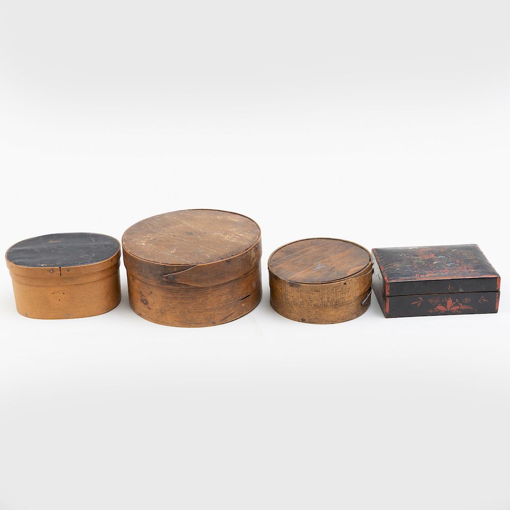 Appraisal: Group of Three Shaker Wooden Boxes Together with a Black