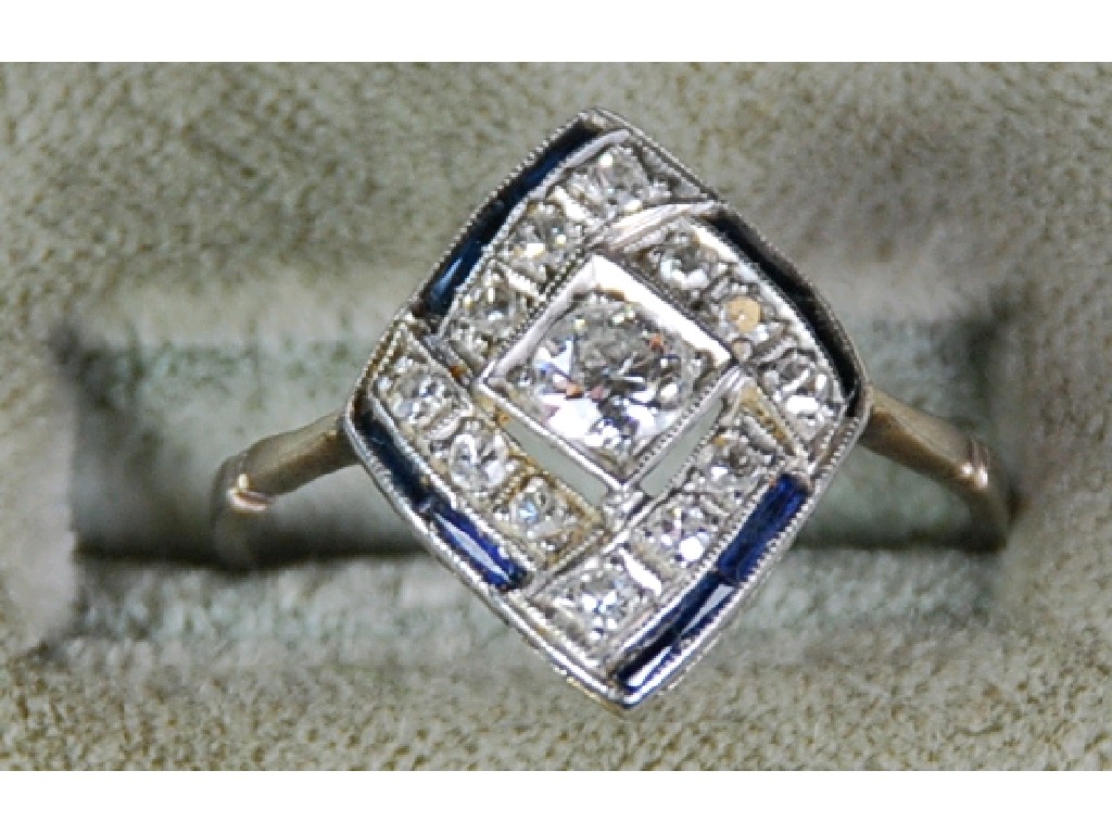 Appraisal: WHITE GOLD ON PLATINUM unmarked LOZENGE SHAPED RING set with