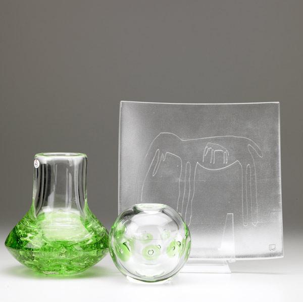 Appraisal: KRYSTOF TRUBACEK SKRDLOVICE HUT PRINC Three Czechoslovakian glass pieces square