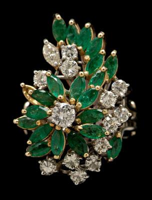 Appraisal: Cluster emerald diamond ring marquise-cut emeralds total estimated weight ct