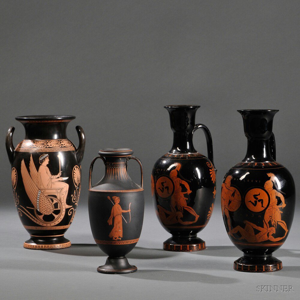 Appraisal: Four English Grecian Revival Red Figure Vessels th century three