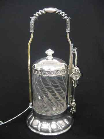 Appraisal: Pairpoint Victorian Silverplate Pickle Castor swirl design insert with tongs