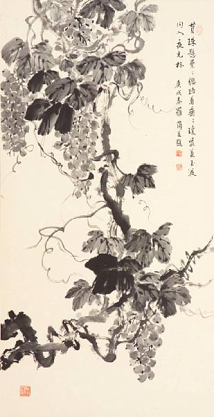 Appraisal: Luo Yin th Century Grapes Ink on paper framed laid