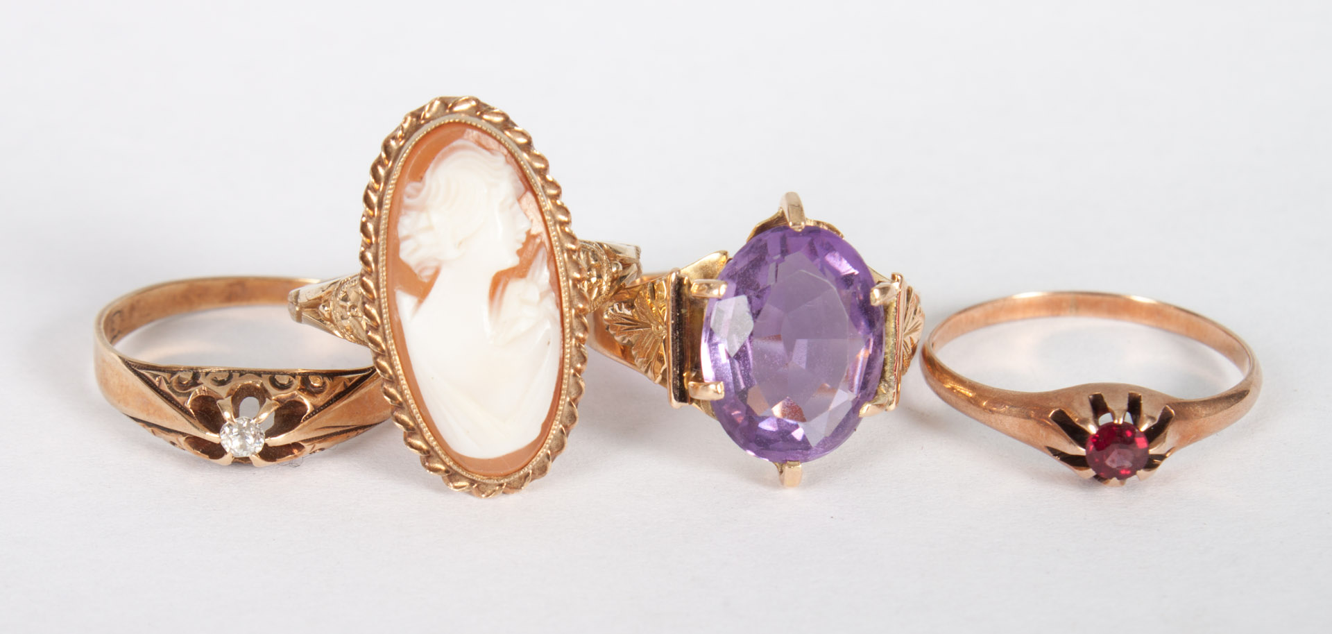 Appraisal: Four Lady's gold colored stone rings comprising unmarked gold amethyst