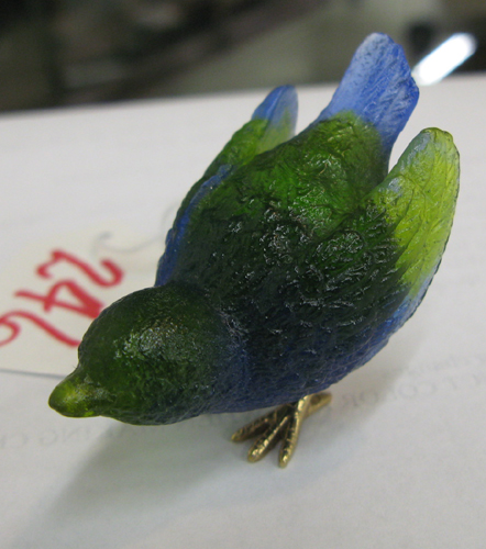 Appraisal: FRENCH DAUM PATE-DE-VERRE FIGURE OF A BIRD green shading to