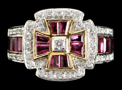 Appraisal: Ruby diamond Maltese cross ring kt yellow gold mount set