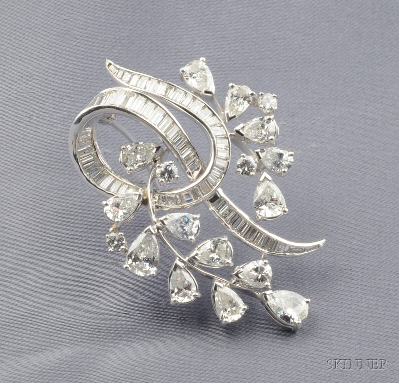 Appraisal: Platinum and Diamond Brooch set with fifty-nine tapered baguette fourteen